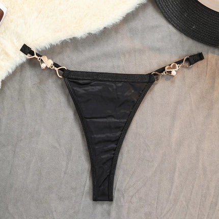 Sweet Low Waist Satin Silk Panties Cotton Crotch Heart Buckle Satin Underpants Briefs Lingerie Thin Belt Thong Gifts