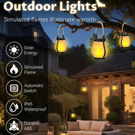 Solar Flickering Flame Lights Hanging Solar Powered Lantern Patio Porch Garden Decoration Camping Light Outdoor Table Decor