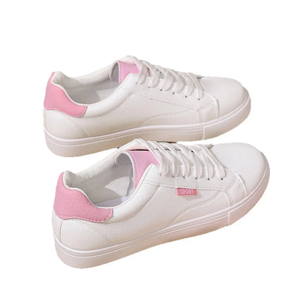 White Shoes Women's Spring Autumn Flat Bottom Leather Sneakers Casual Lace Up Students College Style Board Shoes Female