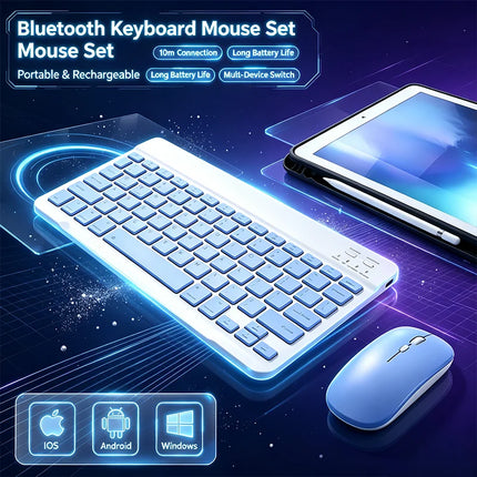 Bluetooth Wireless Keyboard With Mouse Portable Mini Rechargeable Keyboard For Ipad Tablet Android Ios Windows - product imag