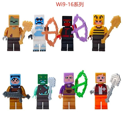 8pcs/lot Minecrafte Creeper Small Building Blocks EnderDragon DIY Steve Cube Skeleton Horse Figures Mini Building Block For Kids