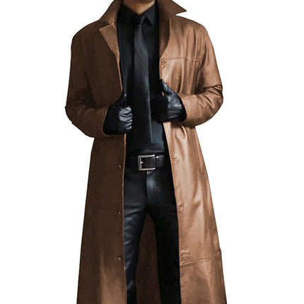 Hot Selling in Stock Men's Extended Trench Coat Men's Fashion ExtendedPULeather Slim Fit Fashion Leather Coat