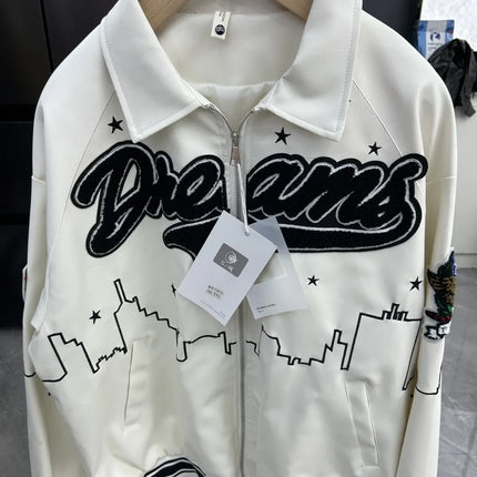 American-style heavy-duty jackets for men vintage embroidery baseball jacket unisex leather jacket motorcycle coats men jacket