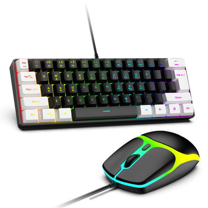 USB Wired RGB Gaming Keyboard 61 Keys White Black Compact Mini Office Keyboard and Mouse for PC Desktop Computer - product im