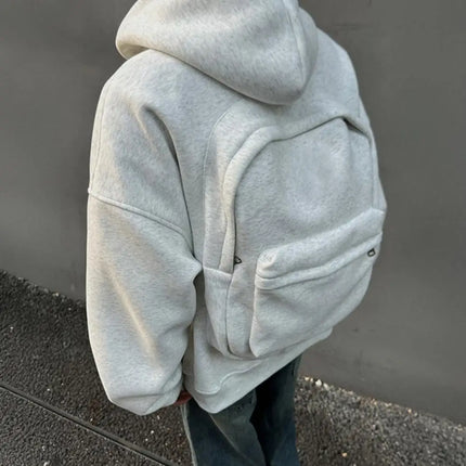 Men Women Travel Hooded Sweatshirt with Backpack Creative Zipper Cardigan Casual Unisex Lightweight Backpack Hoodie
