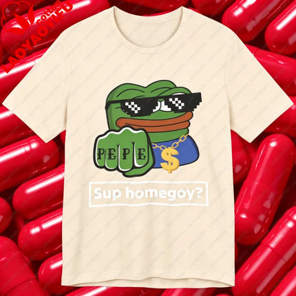 Pepe Frog Thug Tee Graphic Meme Shirt 4chan Bad Goy Harajuku Graphic T Shirts Funny Outdoors High Quality Cotton Short-sleev Top