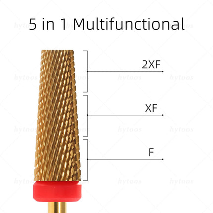 HYTOOS 5 in 1 Nail Drill Bits 16mm Flat Top Tapered Carbide Nail Bit Remove Gel Tool Electric Drills File Manicure Accessories