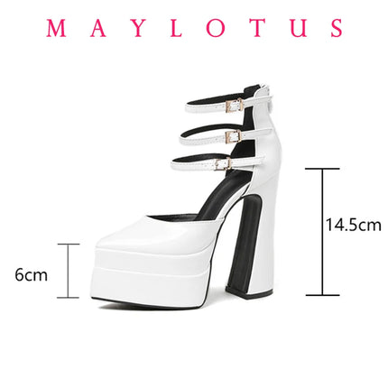 Size 35-42 Point Toe High Heels Platform Women's Shoes With Straps Sexy Pump Latest Buckle Casual Pumps Female Chunky Shoes