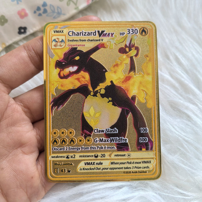999999 Punkte HP Pokémon Metallkarte Glurak Golden Metall Superkarten Englische Karte Mewtu Vmax Mega Anime Spielesammlung Geschenke