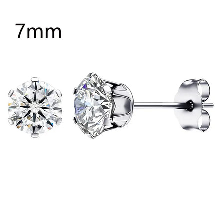 1 Pair Gold Sliver Color Stainless Steel Clear Cubic Zirconia Stud Earrings for Men Women Daily Wear Jewelry Sizes 3-8mm
