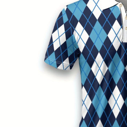 The 2026 Summer New men's short-sleeved POLO Shirt Features A Casual Fashionable And Comfortable 3D Checkered Pattern Print