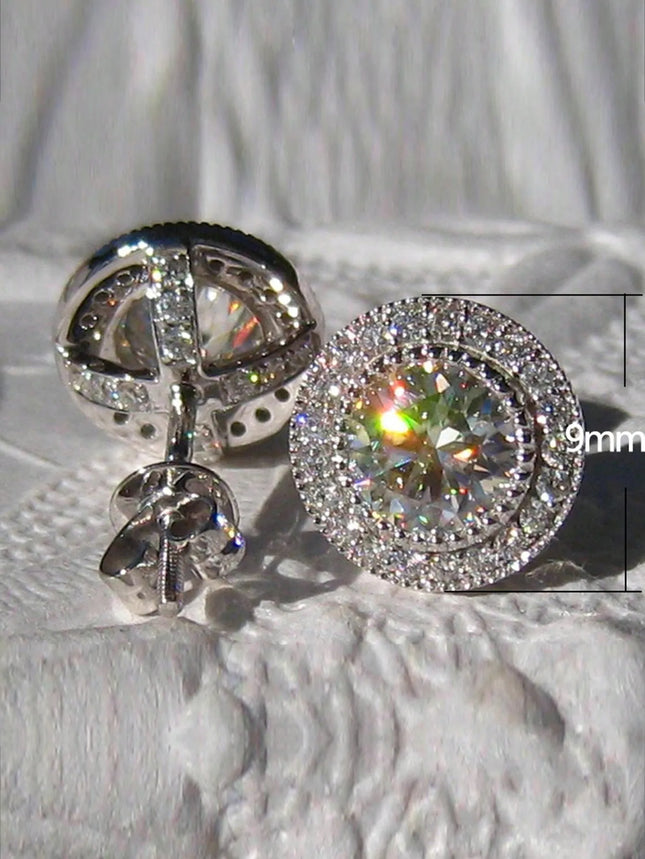 1pair Bridal Korean Style Earrings With Sparkling Round Stone & Full Drill Design, Elegant & Delicate - product image 2