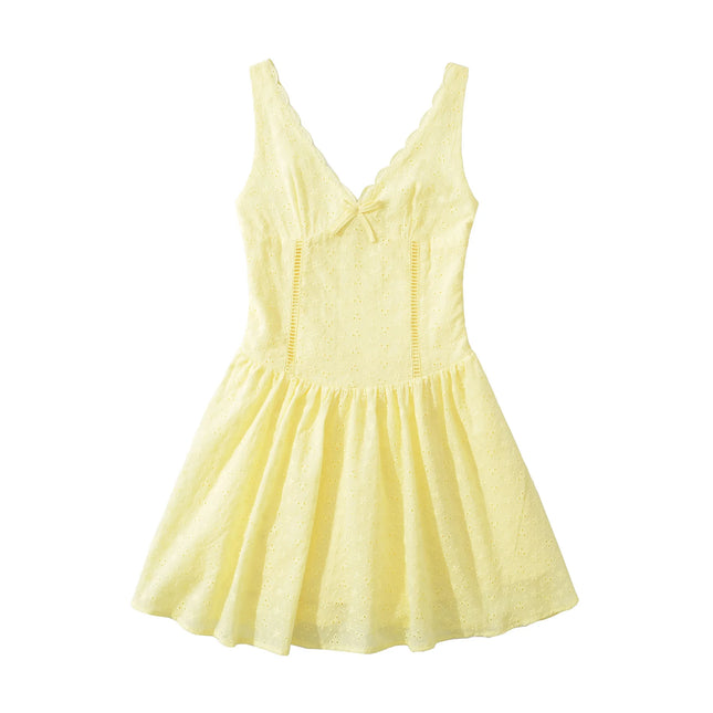Damen Ärmellose Minikleider, einfarbig, eleganter Blumenrand, tiefer V-Ausschnitt, kurzes Kleid, Temperament Lady Jacquard Partykleid Vestidos