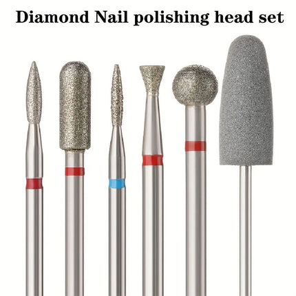 6Pcs Diamond Sand Nail Files Drill Cuticle Polishing Bit Nail Grinding Head Electric Manicure Set for Removing Acrylic Nails Gel