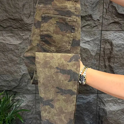 Jeans Men Italy Luxury Washed Men's Camouflage Jeans Slim-fit Straight-leg Pants 2026 New High-end Fashion Casual Long Pants