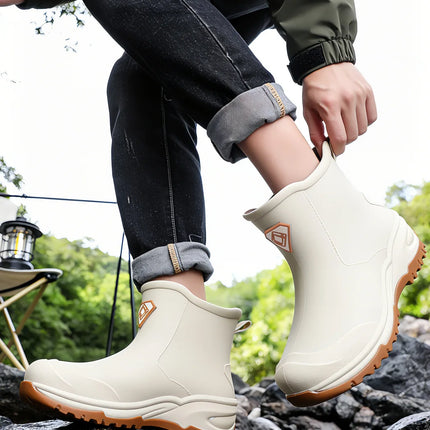 Wear resistant thick soled water boots, military green river tracing men's short boots, rain boots, waterproof men's water shoes