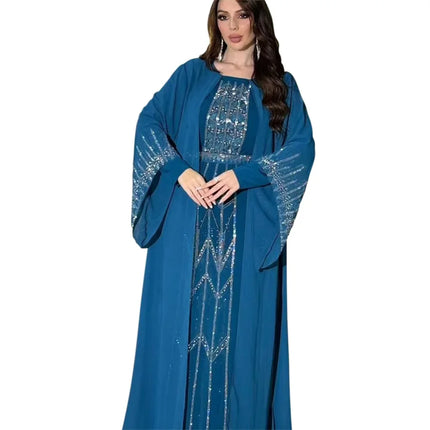 2024 Dubai Abaya Autumn Fashion Muslim Long Sleeve V-neck Party Evening Maxi Dress Kaftan clothes for Muslim Dress Women Outfits