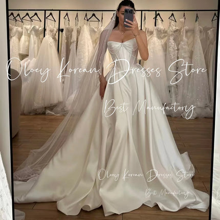OLOEY Classic Pearls Wedding Dress Sweetheart Drapd Sweep Train High Slit Ivory Taffeta Bridal Gown Customized Vestido de novia