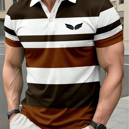 2026 Summer New Arrival Men's Polo Shirt Casual Stylish Comfortable and Breathable Short-Sleeve Top with 3D Striped Print Design