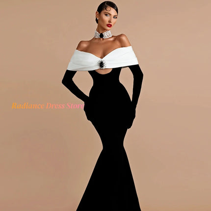 Contrast Color Crystal Mermaid Evening Dress Off The Shoulder Prom Dresses Customized Luxury Court Train Celebrity Gowns