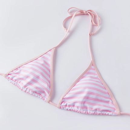 Womens Stripe Bikini Sets Halter Bra Tops with Tie-up Thong 2 Pcs Set Swimsuits Stylish Sexy Beach Pool Bathing Suit
