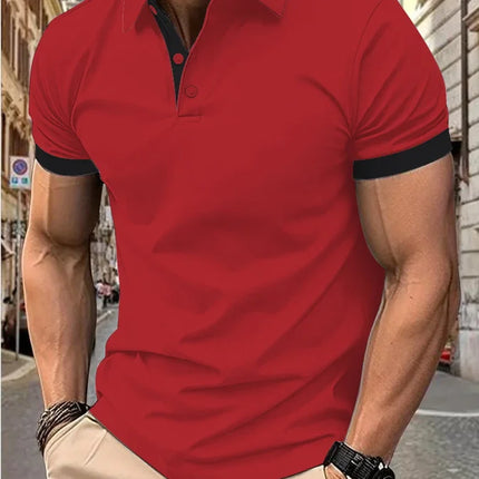 Men's short sleeve color matching fashion with men's lapel short sleeve