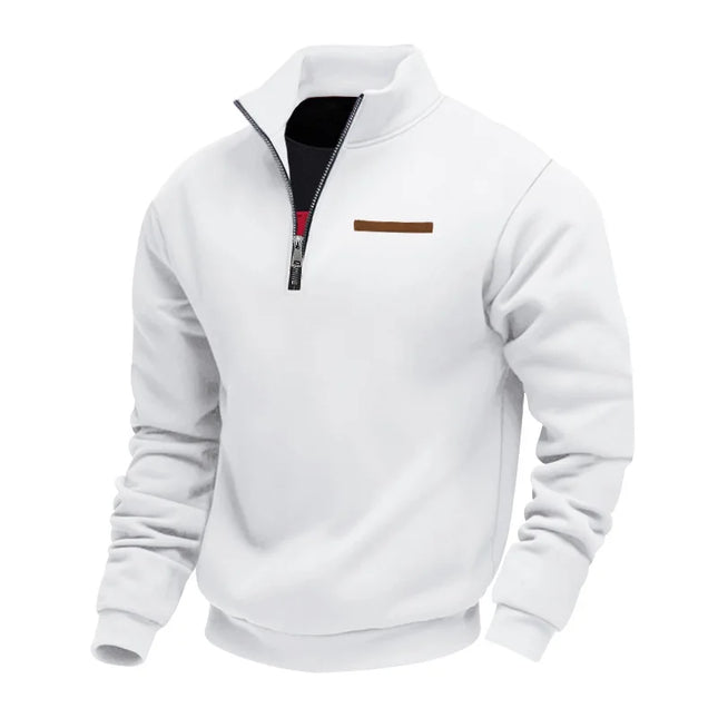 Amerikanischer Herbst- und Winter-Herrenpullover aus schwerem Fleece, langärmelig, halber Reißverschluss, lockerer Stehkragen