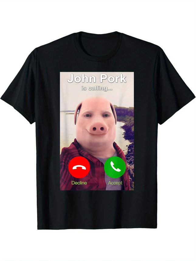 John Pork Is Calling T-Shirt Lustiges John Pork Meme Damen T-Shirt Fashion Statement Shirt Verspieltes Humorvolles Design für Freizeitkleidung