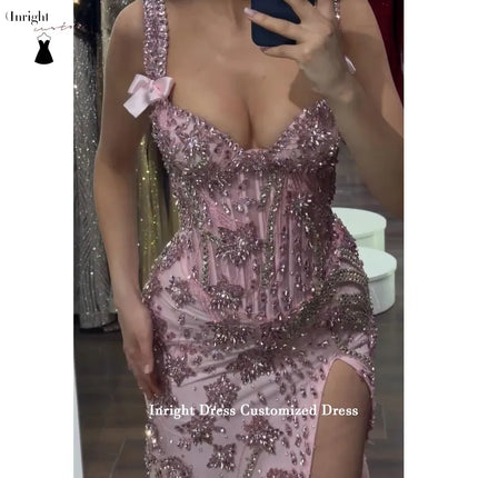 Inright Customized Sexy Beaded Evening Dresses  Beaded Crystals Cocktail Gowns Plus Size Prom Party Gowns Vestidos De Gala