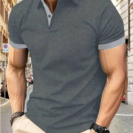 Men's short sleeve color matching fashion with men's lapel short sleeve