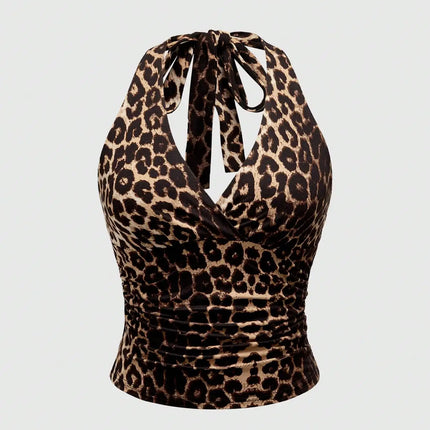 European and American Spring, Summer and Autumn Hot-Selling Leopard Print Casual Large Size Neck Vest