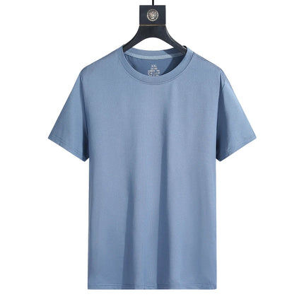 Summer Men's Silk Ice Round Collar T-shirt, Simple Running Fitness Suit, Breathable Thin T-shirt, Quick Dry T-shirt, Summer Tees