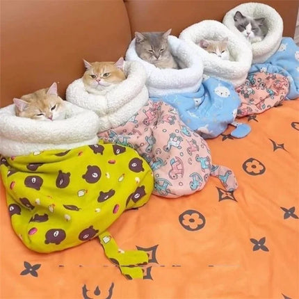 Soft Cuddly Pet Sleeping Bag for Kitten Puppy Fluffy Feel Thickened Warm Nest Pocket Quilt Bed Comfortable Warmth