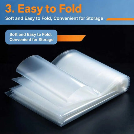 Folded clear plastic film sheet, labeled easy to fold