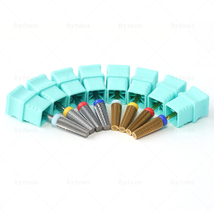 HYTOOS 5 in 1 Nail Drill Bits 16mm Flat Top Tapered Carbide Nail Bit Remove Gel Tool Electric Drills File Manicure Accessories