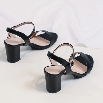 Women's Summer French Elegant Open-Toe High Heel Sandals Simple and Versatile Anti-slip Rubber Sole Chunky Heel Dress Sandals