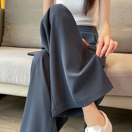Women Wide Leg Pants Summer High Waist Casual Office Lady Straight Trouser Vintage Comfort Female Pocket All Match Solid Pants