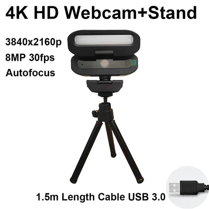Full 4K HD Webcam LED Fill Light for Live Webcast Meeting Gamer Camera Privacy Cover USB 3.0 Compatible Plug Work Auto Focus