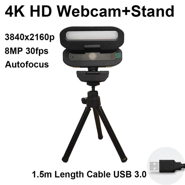 Volle 4K HD Webcam LED-Fülllicht für Live-Webcast Meeting Gamer Kamera Blickschutzabdeckung USB 3.0 Kompatibel Plug Work Autofokus