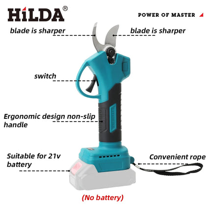 HILDA Brushless Electric Pruning Shears Cordless Fruit Tree Branches Scissors Power Tool For Makita 18V Battery