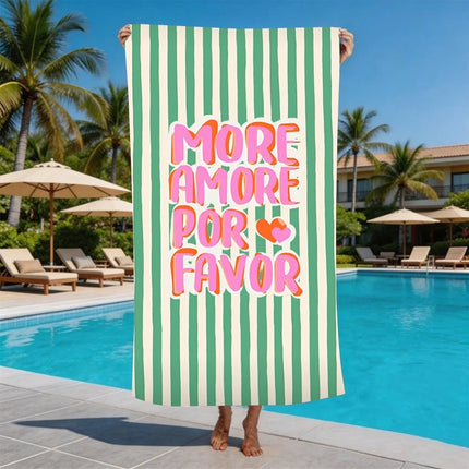 More Amor Por Favor Striped Beach Towel - Pink & White Vertical Stripe Microfiber Bath Sheet for Poolside Romance