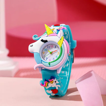 New 3D Cartoon Unicorn Children Watches For Girls Cute Pink Blue Kids Boys Watch School Student Gifts Quartz Clock