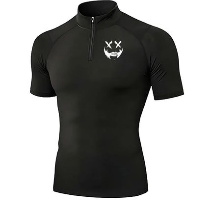Men's Quick Dry Breathable Quarter Zip Polo Shirts Slim Fit Stretch Short Sleeve Stand Collar Workout Training Sport GYM