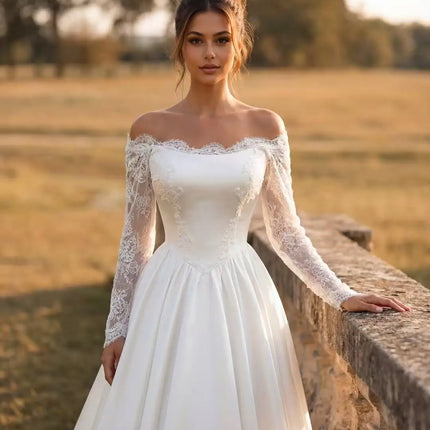 Customized Luxury  Long Sleeve A Line Wedding Dress For Girls Sleeveless Appliques Lace Bridal Gown Corset Vestido de novia