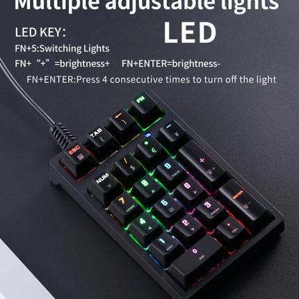 Numeric Keypad Numpad Mechanical Keyboard RGB Light One Hand Keyboard Financial Accounting Laptop Computer Keyboard Wired T21