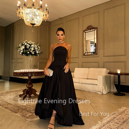 Eightree Simple Black Evening Gowns Long A Line Prom Dress Strapless Taffeta Classy Formal Gown Women فساتين حفلات Customized