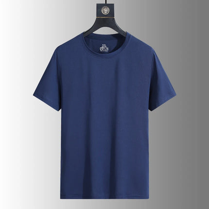 Summer Men's Silk Ice Round Collar T-shirt, Simple Running Fitness Suit, Breathable Thin T-shirt, Quick Dry T-shirt, Summer Tees