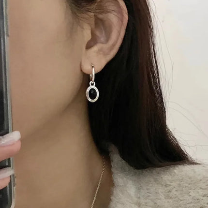 VENTFILLE 925 Sterling Silver Black Agate Rotund Earrings For Women Girl Originality Design Korean Jewelry Party Gifts Dropship