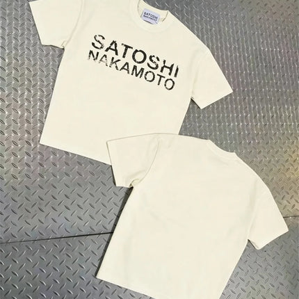 High Street Retro Hip-Hop Satoshi Nakamoto T Shirt Men Women Classic Letter Print Wash loose Casual plus size Short-Sleeve Tees
