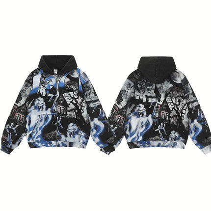 E Washed BlackHole Set with Diamonds Fashion  Men 1:1 High Street Women Streetwear American Streetwea zipper VA Hoodies